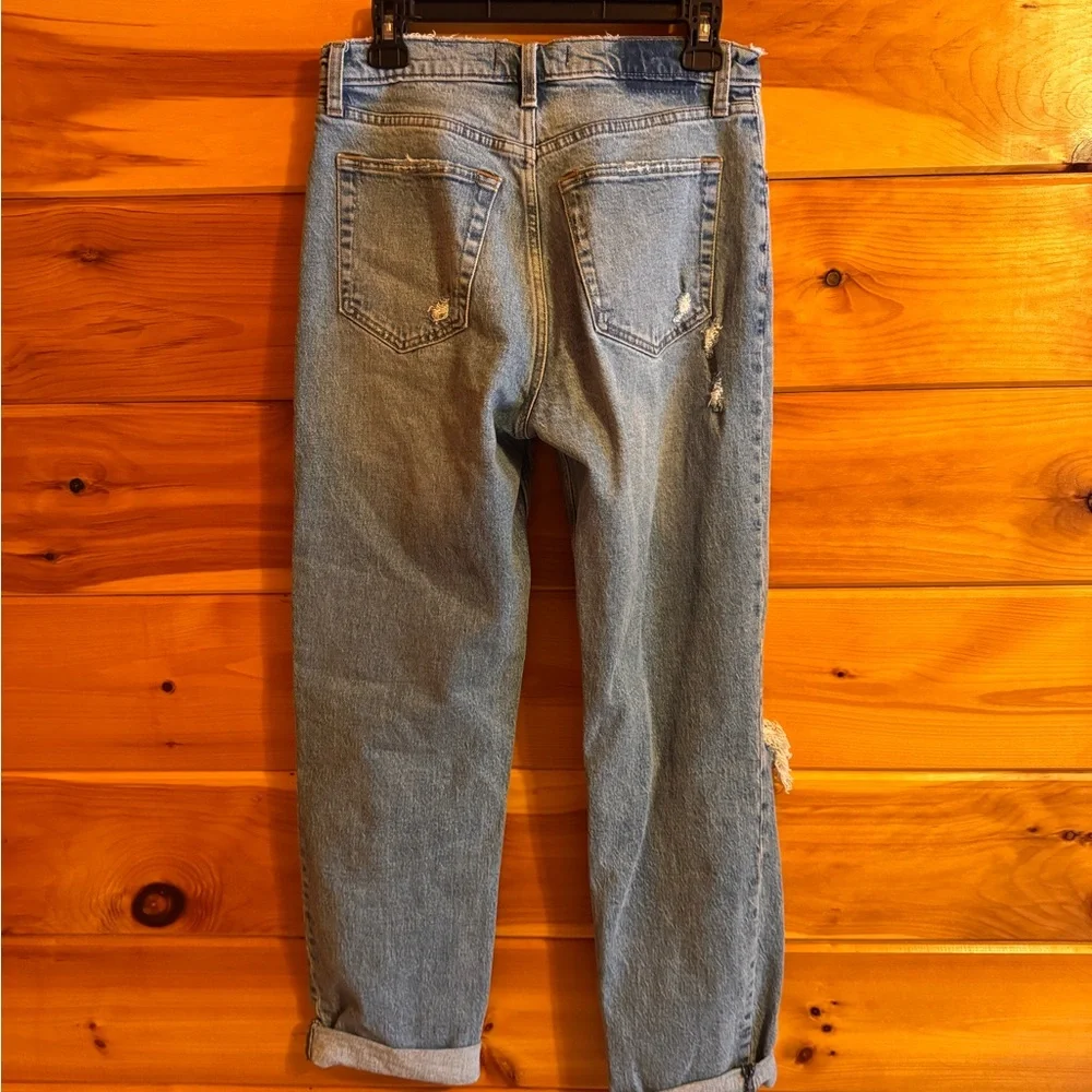 Abercrombie & Fitch Dad High Rise Light Blue Distressed Straight Leg Jeans long - Picture 3 of 4